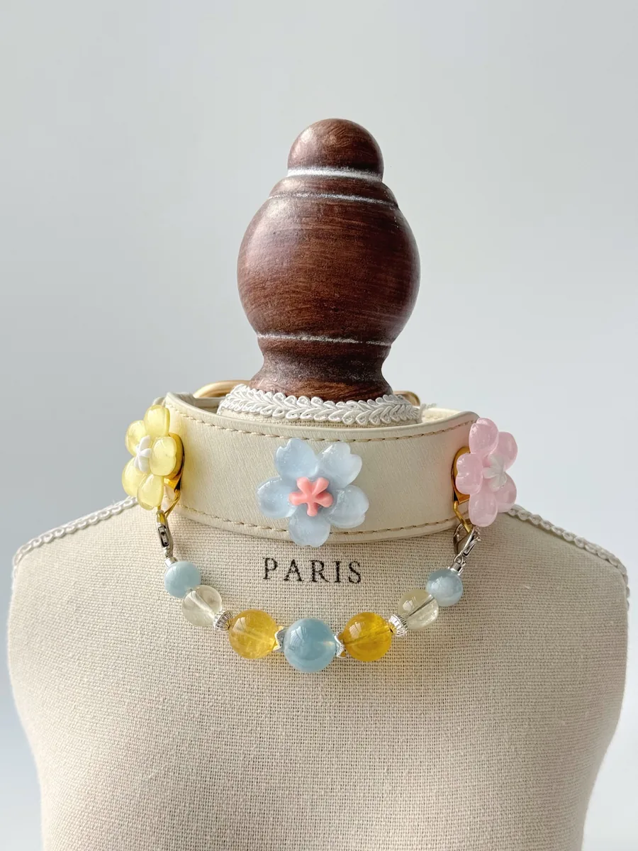 First Bloom handmade collar with the engraved name set into the clasp